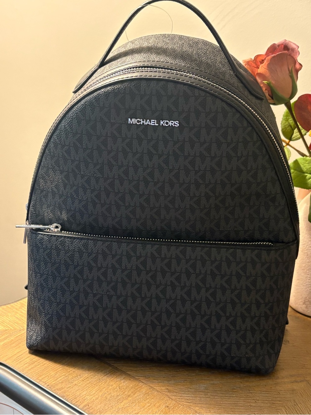 Michael Kors Black Logo-Print Canvas Backpack